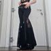 High Waisted Lace Trimmed Black Flared Trousers Women's Dark Punk Style Versatile Straight Leg Trousers New Autumn Collection_ecoleips.com