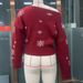 "Festive Off-Shoulder Christmas Sweater - Red Snowflake Knit Pullover For Women (XS-XXL)"_ecoleips.com