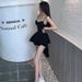 Spicy Girl Hollow Out Backless Waist-Cinching Strap Jumpsuit Sexy Girly Slimming Pants Black Short Skirt Set For Women_ecoleips.com