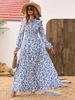 Women's Floral Printed Printed Self-tie Neckline Maxi Dress, A Vacation Beach Outfit Suitable For Autumn And Winter Wear._ecoleips.com