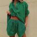 Summer Women's Two Piece Set Solid Color Single Breasted Shirt With Wide Leg Pants And Drawstring Shorts_ecoleips.com