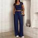 Women's Slim Fit Two Piece Suit Short Sleeve Trousers Y2K Casual Spring Summer Commuter Suit_ecoleips.com