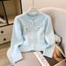 Women's Clothing Style Women's Sweater Cardigan Soft Cozy Floral Embellished 3D Round Neck Top For Autumn Winter Fashion_ecoleips.com