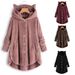 Women's Fluffy Hooded Cat Ear Button-Up Jacket With Asymmetrical Design - Cozy Oversized Streetwear Coat In Solid & Animal Print_ecoleips.com