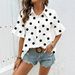 Women's Polka Dot Short Sleeve Shirt Lapel Ruffled Loose Casual Top European American Style New 2026_ecoleips.com