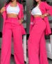 Women's Clothing, Elegant And Solid Color Split Sleeve Lapel Suit With Pockets And Straight Pants Suit_ecoleips.com