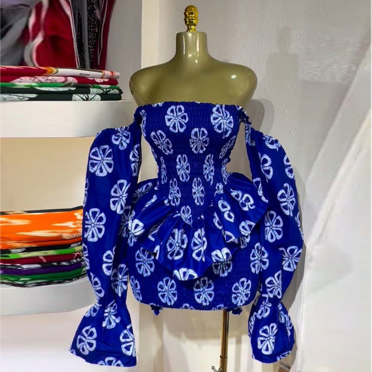 Women's Clothing Elegant One Shoulder Flared Sleeve Short Skirt Set Waist Cinching Spring New Style Cross Clothing_ecoleips.com