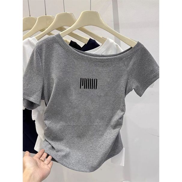 Asymmetric Hem Slim-Fit Short Sleeve T-Shirt – Waist-Defining Ribbed Texture, Breathable Cotton Blend (Women’s Casual & Office Wear)_ecoleips.com