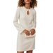 Women's Clothing French Elegance Slim Fit Dress With Pearl Embellished Hollowed Out Neckline Spring Autumn Solid Color Long Sleeves Short Skirt_ecoleips.com