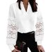 2023 Independent Website Autumn/Winter New Fashion V-Neck Lace Long Sleeve Shirt Women's Clothing_ecoleips.com
