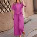 Women's Summer Casual Fashion Loose Solid Color Wide Leg Pants Set Short Sleeve Two Piece Set Covers Tummy_ecoleips.com