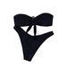 Women's Black Strapless Bikini European American Style Sexy Bow Tie Straps Swimwear_ecoleips.com