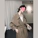 2026 Spring New Loose-Fit Korean Style Turn-Down Collar Trench Coat For Women, Double-Breasted Mid-Length Textured Coat,_ecoleips.com