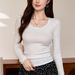 2025 #Superior Choice # Micro Transparent Sexy Lace T-Shirt Women's Long Sleeve 2025 Autumn New Pure Desire Base Shirt_ecoleips.com