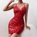 Women's Clothing New Fashion Pure Color Sequin Backless Lace Up V Neck Short Hip Wrapped Dress_ecoleips.com
