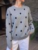 Women's round Neck Polka Dot Jacquard Knit Sweater European American Style Relaxed Fit Long Sleeves Loose Pullover Top for Autumn Winter_ecoleips.com