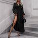 Women's Lantern Sleeve High Slit Dress Autumn Winter High Slit Dress Lantern Sleeve_ecoleips.com