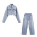 Rhinestone-Embellished Denim Jacket & High-Waisted Straight Jeans Set – Trendy Two-Piece Outfit For Women (XS/S/M/L, Blue)_ecoleips.com