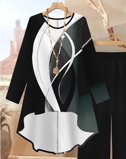 Women's Casual 2-Piece Lounge Set, Soft 3d Print T-Shirt & Wide Leg Pants, Loose Fit Comfort Outfit For Home Travel_ecoleips.com