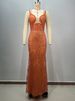Women's Clothing New Suspender U Neck High Waist Beaded Orange Sexy Sequin Fishtail Party Dress_ecoleips.com