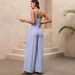 Women's Strappy Jumpsuit With Striped & Cutout Design – V-Neck High-Waisted Wide-Leg Romper For Summer Vacay_ecoleips.com