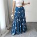 Women's Retro Fresh Casual Blue Base White Floral Print Pleated Maxi Skirt Versatile_ecoleips.com