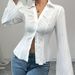 K New Elegant Women's V-neck Single Breasted Solid Color Shirt_ecoleips.com