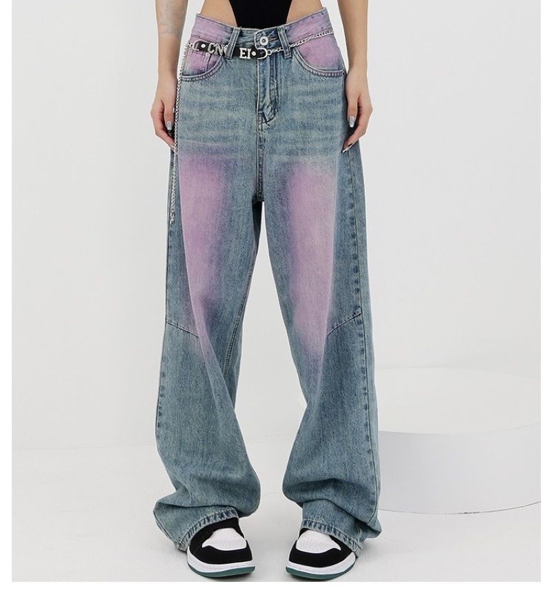 Women's Clothing Spring And Summer Jeans Washed Retro Jeans Women's Graffiti Niche Wide Leg Mopping Pants_ecoleips.com