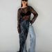 Women's Clothing Sexy Black See Through Dress With Lace Round Neck Long Sleeves And Slit Asymmetrical Dress Long Dress For Summer_ecoleips.com