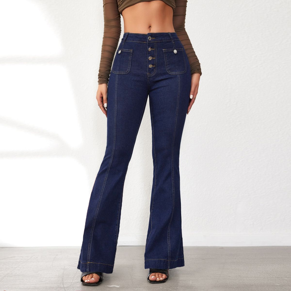 Women's Clothing Women's Stretchy Slim Fit High Waist Bootcut Jeans With Button Details - Flattering & Comfortable Stretchy Slim Fit High Waist_ecoleips.com