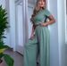 Women's Clothing Summer Round Neck Solid Color Sexy Wide Leg Pants Fashion Casual Suit_ecoleips.com