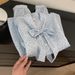 Women's Clothing Blue Polka Dot Chiffon Blouse With Bow French Style Sophisticated Long Sleeved Top For Petite Women Perfect For Spring Summer_ecoleips.com