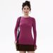 Women's Tencel Merino Wool Base Layer Long Sleeve Round Neck Warm Thumb Buckle Yoga Suit Inner Thin Top_ecoleips.com