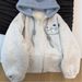 Korean-style Retro Embroidered Snowman Fleece-lined Hooded Cardigan Sweatshirt For Women, Autumn And Winter, High-end,_ecoleips.com