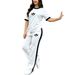 Women's Fashionable Casual Print Top And Wide Leg Pants Set round Neck Short Sleeved Loose Spring Summer 8002_ecoleips.com