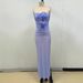 Blue Purple Mesh Elegant 3D Flower Women's Fashion Evening Dress Strapless Skirt_ecoleips.com