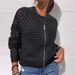 Women's Casual Knit Zip-Up Jacket With Lace Detailing - Breathable Cotton Blend, Versatile Open Front Cardigan For Everyday Wear_ecoleips.com