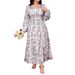 Spring Autumn Fusion Dress -Slim Fit Square Neckline With Splash Flare Skirt | Unique Patchwork Print | Sizes 0XL-4XL_ecoleips.com