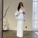 Women's Clothing New Solid Color Satin Bat Shawl Temperament Waist Long Sleeve Dress_ecoleips.com