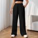 Women's Linen Cotton Wide Leg Pants With Pockets, High Waist Elastic Band, Loose Fit Casual Streetwear (Black, Khaki, S-Xxl)_ecoleips.com