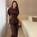 Boat Neck Blouse & Wide-Leg Trouser Set – Wrinkle-Resistant Polyester Office To Weekend Outfit For Women (Black/Pink/Brown)_ecoleips.com