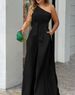 Women's Clothing Fashion 2023 Summer Slant Collar Single Side Lace Irregular Off Shoulder High Waist Pocket Wide Leg Pants Casual Jumpsuit_ecoleips.com