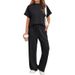 Women's Clothing Gray Round Neck Short Sleeved T Shirt With Lace Up Wide Leg Trousers Loose And Comfortable Running Sports Suit_ecoleips.com