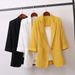 Stylish Plus Size Women's Blazer Casual Loose Fit Office Wear Korean Style Jacket With Polo Collar (Black/White/Yellow)_ecoleips.com