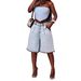 Women's Color Blocked Denim Mid-Length Shorts Light Blue Washed Sexy Style Factory Direct Wholesale Bottoms_ecoleips.com
