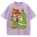Cartoon Alien Classic Communication Print Women T-shirt Breathable Cotton Short Sleeve Washed Vintage Worn Out Female T Shirts_ecoleips.com