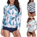 Women's Long Sleeved Zip up Tankini Swimsuit European American Style Printed Two Piece Sun Protection Surfing Suit_ecoleips.com