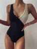 Women's European American Export One Piece Swimsuit Special Fabric Splicing Petal Edge Unique Design Swimwear 9739_ecoleips.com