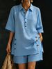 K New Women's Short Sleeved Shirt Loose Pants Two-piece Set_ecoleips.com