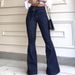 Women's Clothing High Waist Slightly Elastic Lace Up Flared Pants Wide Leg Pants Women's Jeans_ecoleips.com